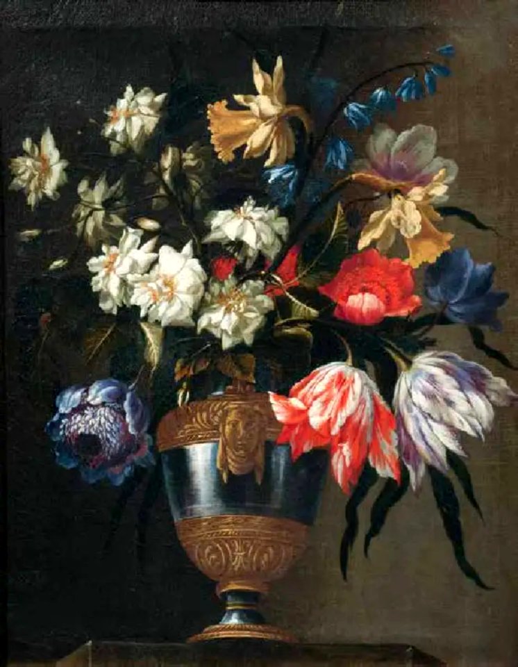 Francesco Caldei - Flowers in a vase with a sculpted mask2