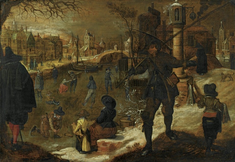 Sebastiaan Vrancx - Winter landscape with skaters on a frozen canal