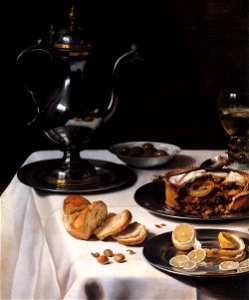 Pieter Claesz. - Still-life with Turkey-Pie (detail) - WGA4972. Free illustration for personal and commercial use.