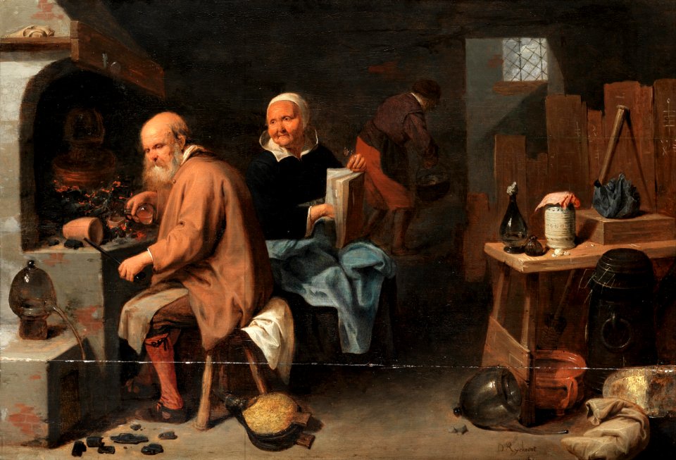 David Rijckaert (III) - Alchemist and his wife in a workshop