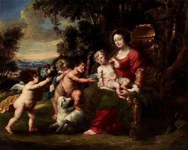 Jan Thomas - Virgin with child, the infant John the Baptist and putti