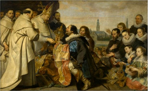 Cornelis de Vos - The Citizens of Antwerp bring back to Saint Norbert the Monstrance and other Sacred Vessels that they had hidden from Tankelin. Free illustration for personal and commercial use.