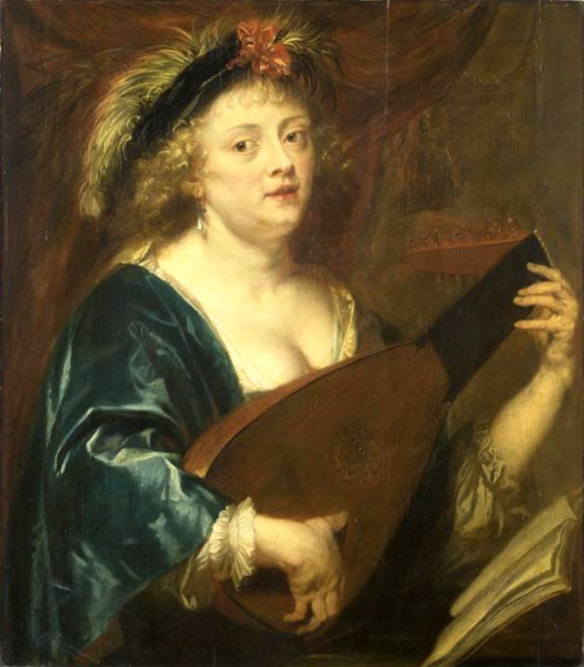 Jan van den Hoecke - Portrait of a woman playing a lute