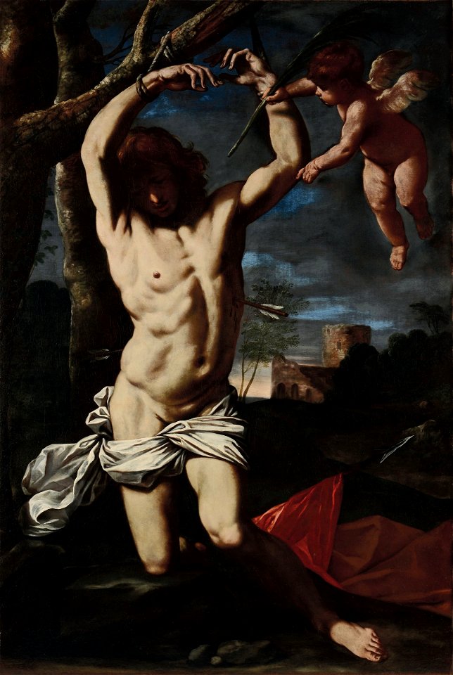 Simone Cantarini - Saint Sebastian and an angel