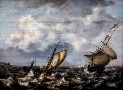Vlieger Smallschip and frigate in stormy waters