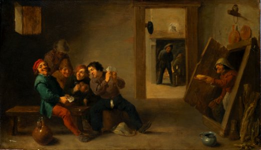David Teniers (II) - Peasants playing cards. Free illustration for personal and commercial use.