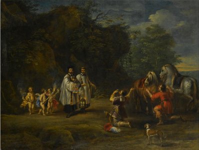 Lucas van Uden - A nobleman and his servant dismount to honour the blessed sacrament