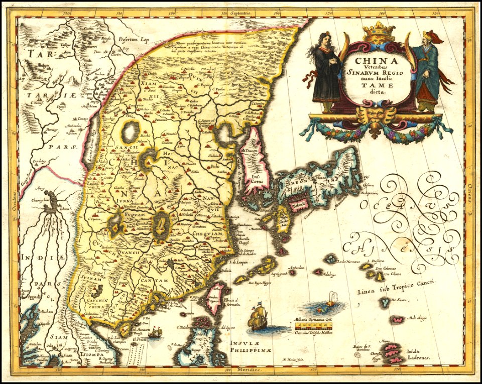 1636 map of China, Japan and Korea by Matthäus Merian