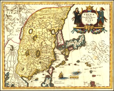 1636 map of China, Japan and Korea by Matthäus Merian. Free illustration for personal and commercial use.