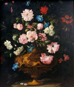 Francesco Caldei (Attr.) - Flowers in a vase on a stone ledge