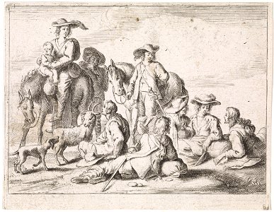 Cornelis de Wael - Hunting party at rest. Free illustration for personal and commercial use.