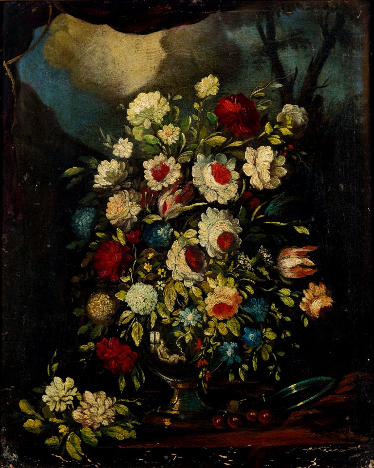 Francesco Caldei - Flowers in a vase on a stone ledge2