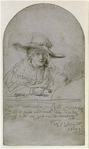 1637 Radierung - Rembrandt Harmensz. van Rijn - Skizzenblatt mit dem Bildnis Saskias