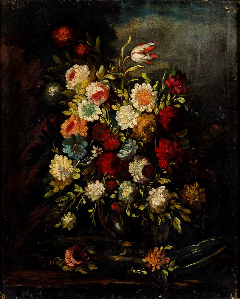 Francesco Caldei - Flowers in a vase on a stone ledge1
