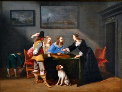 Christoffel Jacobsz. van der Laemen - An elegant company playing backgammon