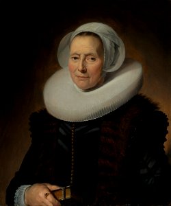 Frans Hals - portrait of Maritge Claesdr. Olycan - half-length holding a book. Free illustration for personal and commercial use.