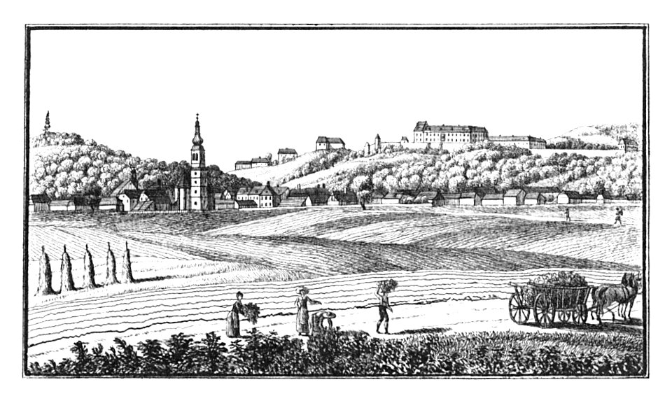 164 Markt Leibnitz mit Schloss Sekau - gez. Wonsidler, Lith. v. Folwarczni - J.F.Kaiser Lithografirte Ansichten der Steiermark 1830