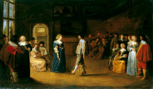 Christoffel Jacobsz. van der Laemen (Attr) - Elegant company engaging in dance, music making and conversation in an interior