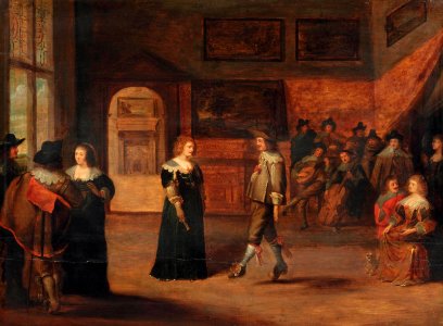 Christoffel Jacobsz. van der Laemen (Attr) - An elegant company dancing and making music in an interior