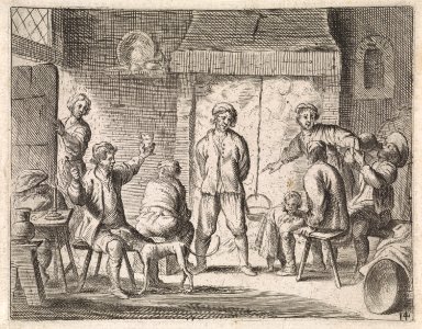 Cornelis de Wael - Peasants in an inn. Free illustration for personal and commercial use.