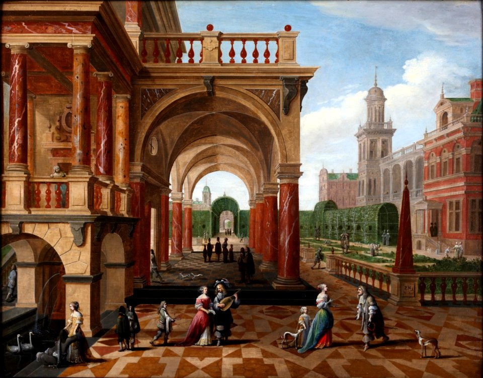 Pieter Neefs II and Frans Francken III - Activities on the court of a royal palace