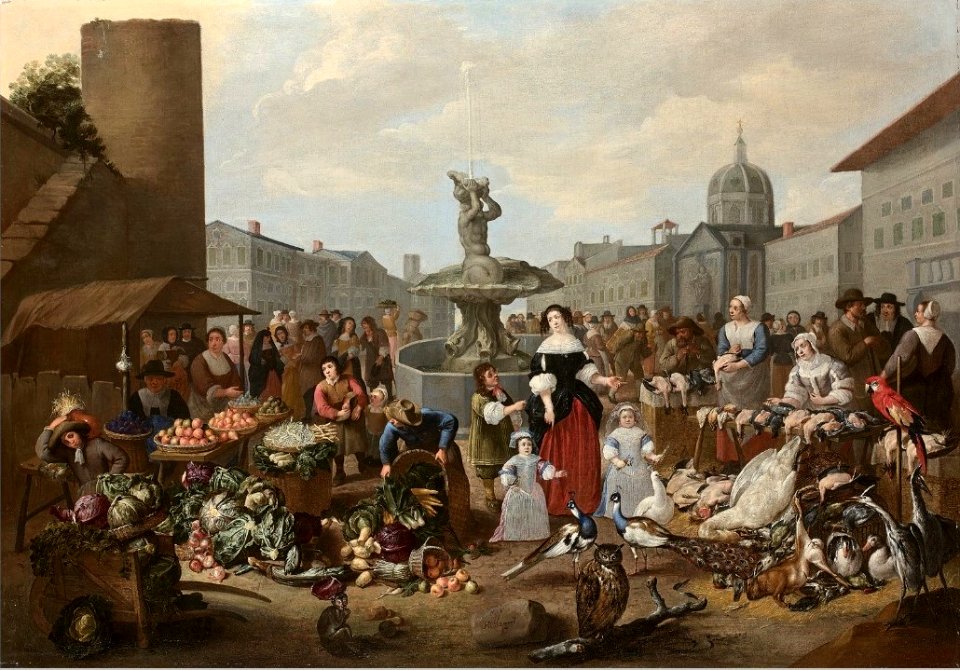 Mattheus van Helmont - Market scene in an imaginary Italian town