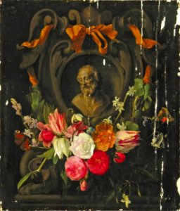 Jan Philip van Thielen and possibly Jan van den Hoecke - Garland of Flowers around the the Bust an Old Man in a Cartouche