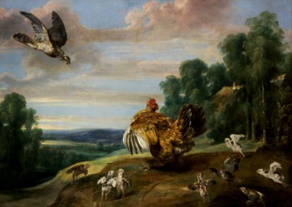 Frans Snyders - A Hawk and a Brood Hen. Free illustration for personal and commercial use.