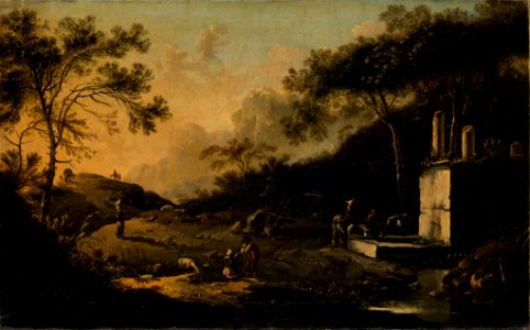 Hans de Jode - Italian Mountain Landscape with Travelers at a Well