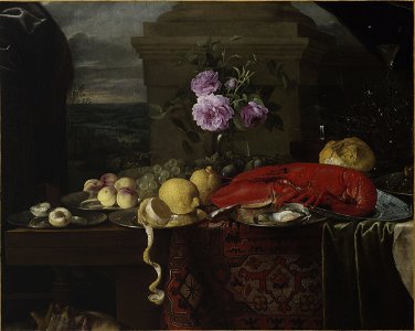 Jan van den Hecke - Still Life with Lobster, Fruit, and Roses