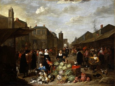 Town Market by Mattheus van Helmont. Free illustration for personal and commercial use.