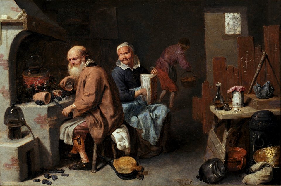 David Rijckaert (III) - The Alchemist and His Wife in the Workshop