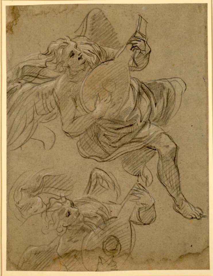 Volterrano - An angel playing the lute; underneath the same angel as a half figure