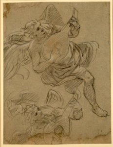 Volterrano - An angel playing the lute; underneath the same angel as a half figure