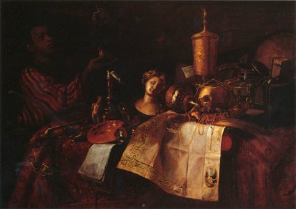 Cornelis Norbertus Gijsbrechts - Vanitas still life with a young Moor presenting a pocketwatch