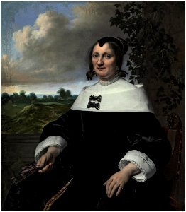 Bartholomeus van der Helst - Portrait of a lady, three-quarter-length, seated, before a balustrade. Free illustration for personal and commercial use.