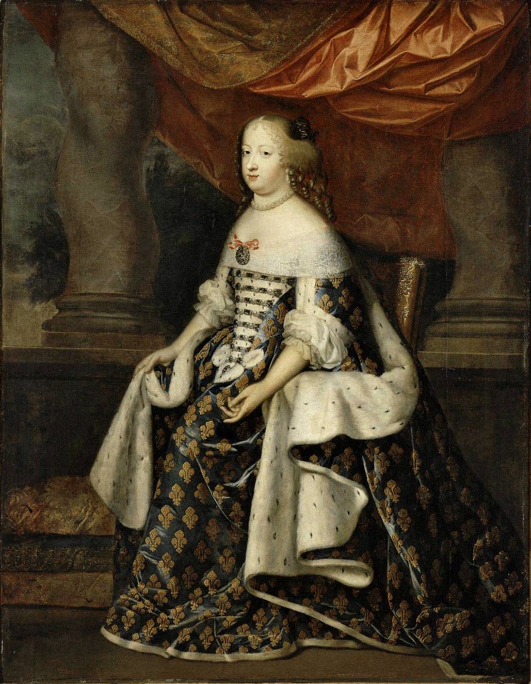 Oil on canvas portrait of Marie Thérèse of Austria (1638-1683) wearing the fleur-de-lis robes as Queen of France