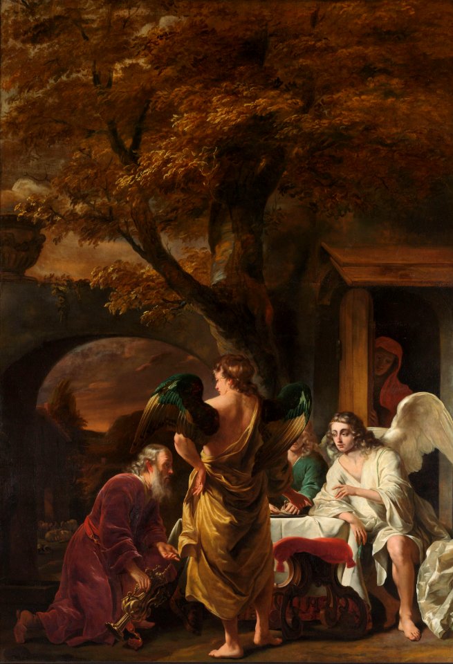 Abraham ontvangt de drie engelen Rijksmuseum SK-A-1577