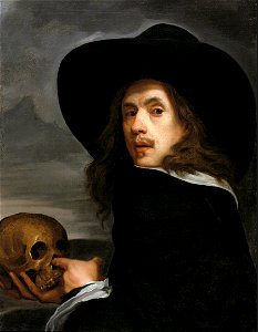 Michael Sweerts - self portrait with a skull c.1660. Free illustration for personal and commercial use.