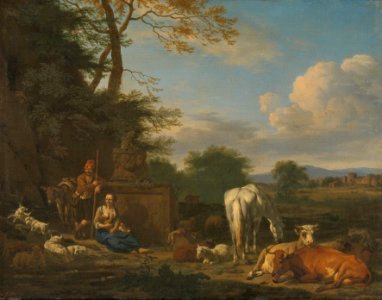 Arcadisch landschap met rustende herders en vee Rijksmuseum SK-A-2343. Free illustration for personal and commercial use.