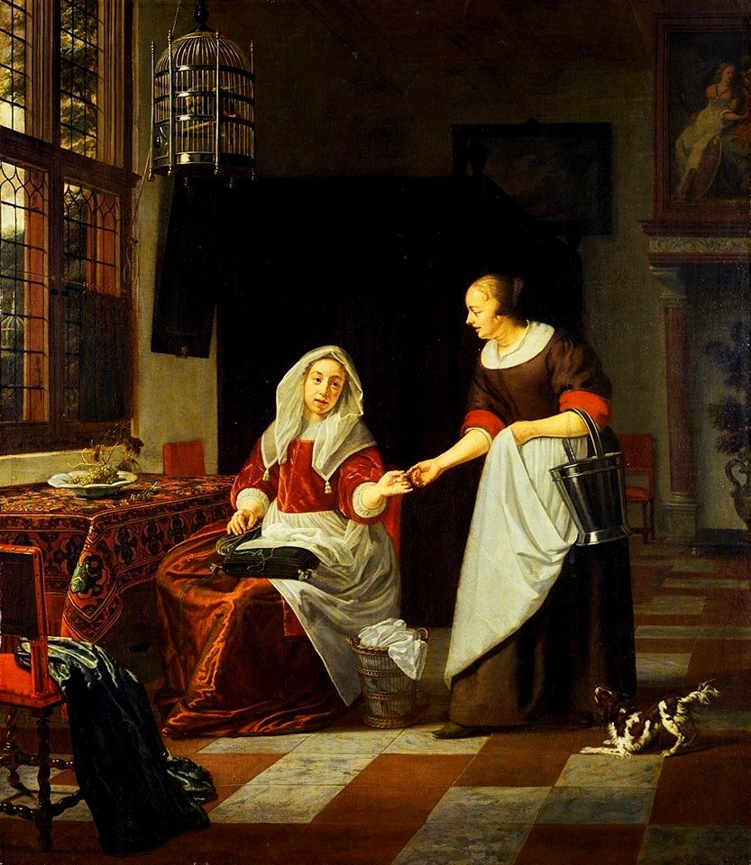 Michiel van Musscher - Interior with a Woman and her Maid