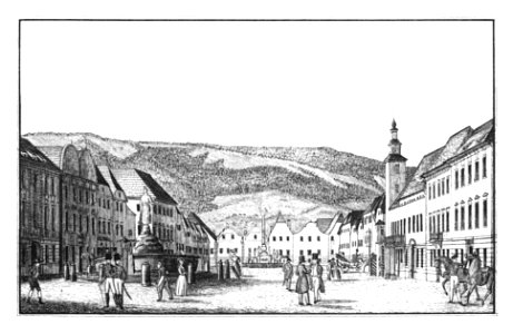 167 Stadtplatz Leoben - J.F.Kaiser Lithografirte Ansichten der Steiermark 1830