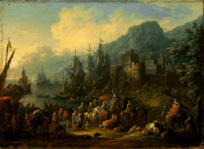 Jan Baptist van der Meiren - Harbour with a caravan