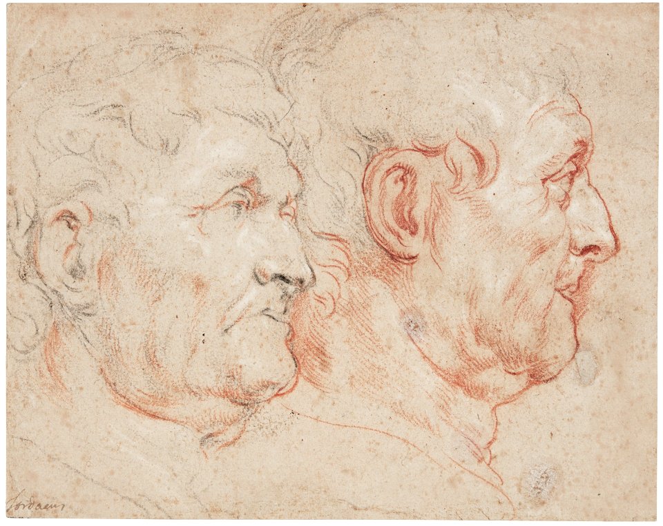 Jacob Jordaens - Study of two heads in profile, after the Antique