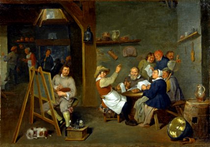 Mattheus van Helmont - Self-portrait of an artist among a merry, drinking company of peasants in a tavern