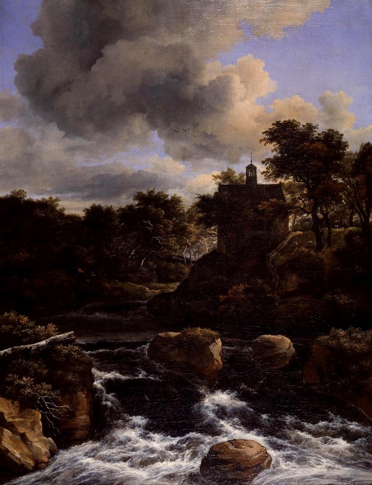 Jacob van Ruisdael - Waterfall with Church Mauritshuis