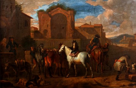 Pieter van Bloemen - Rest of knights in a village