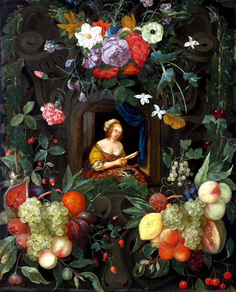 Huynen Portrait of a lady surrounded by a garland