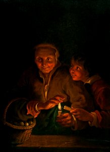 Schalcken Old woman and boy with candles