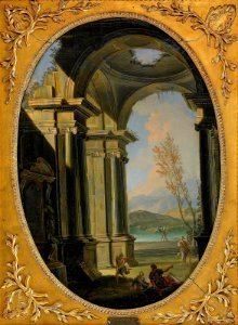 Antique temple ruin with figure scene by Gennaro Greco